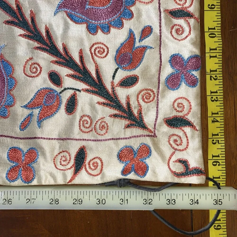 Handmade Embroidered‎ Pillow Cover 3D Bright Floral Vine 17 X 34.5” Boho Cottage